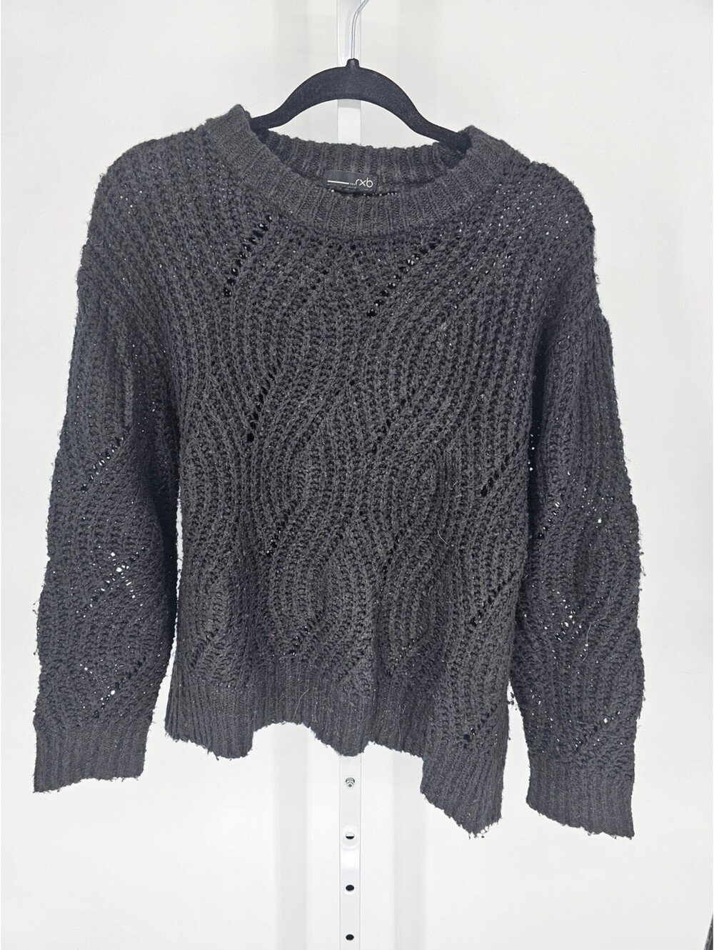 rxb Womens Sz L Thick Knit Crew Neck Sweater Open Knit Black